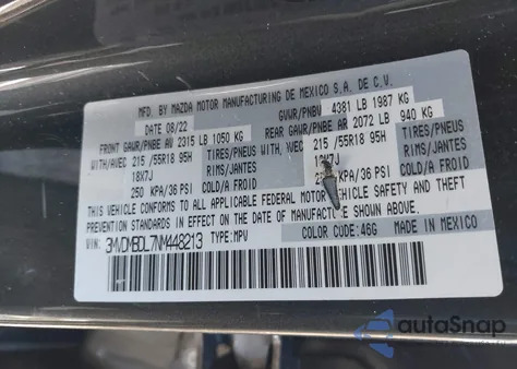 2022 Mazda Cx-30 Premium z USA, uszkodzony, nr VIN 3MVDMBDL7NM448213